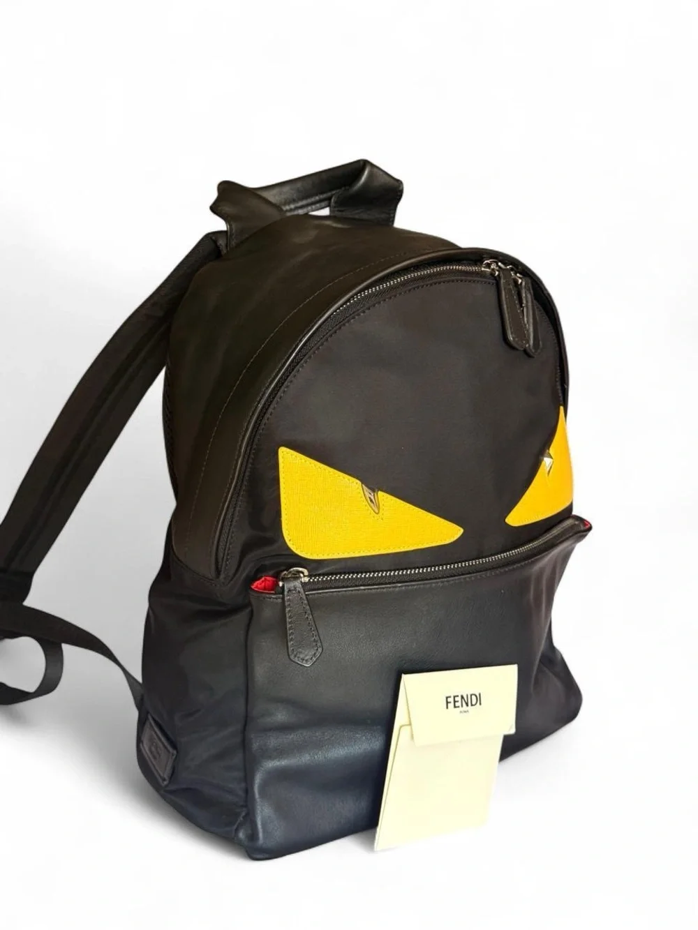 Fendi Black Backpack with Yellow Eye Appliqués